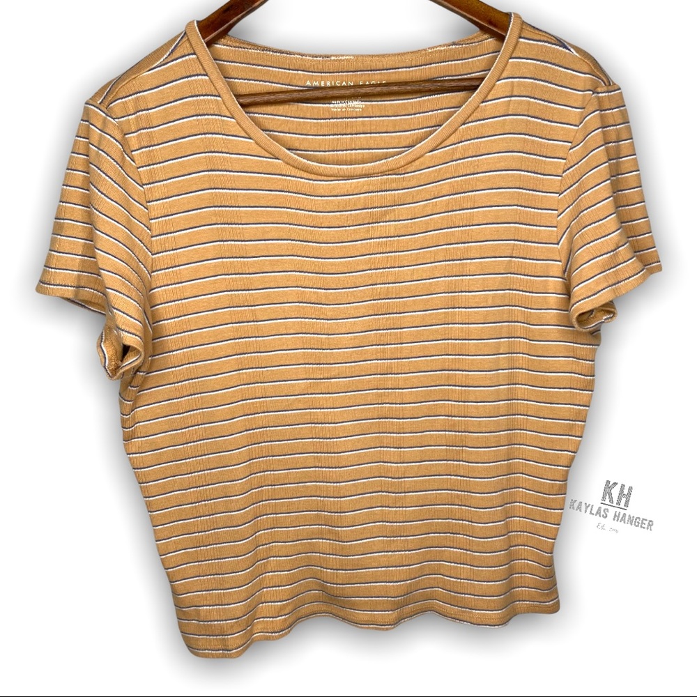 2/$15 AEO Retro Stripe Top Vintage Mustard Yellow Gold Size XL